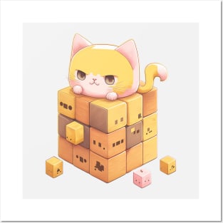 cube cat kawaii, t-shirt. Posters and Art